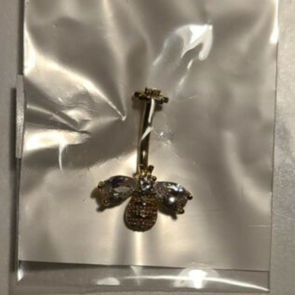 Bee With Cz Wings And Face With Internally Threaded Cz Flower Top 316l  Gold